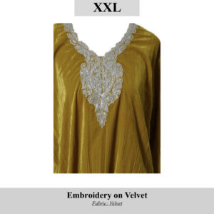 Gold velvet tunic with silver embroidered neckline (SKU H00109), size XXL