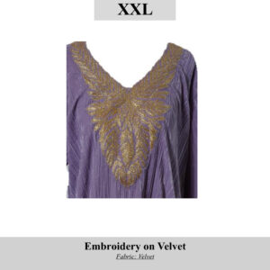 Purple velvet top with gold leaf embroidery forming a V at the chest; size XXL, SKU H00112.