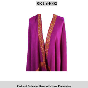 Kashmiri pashmina shawl with orange-embroidery trim in magenta, SKU H002, handmade item
