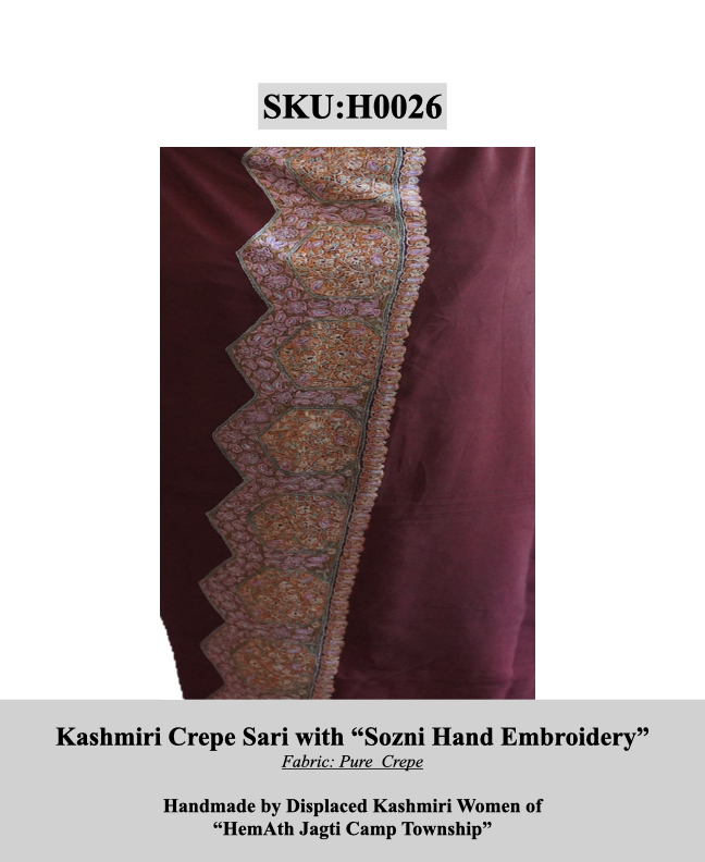 Kashmiri Crepe Sari with Sozni Hand Embroidery