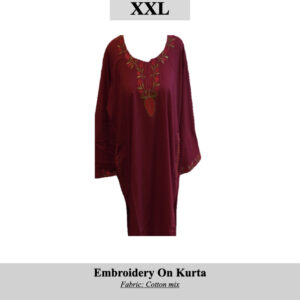 SKU H0050 XXL maroon kurta with embroidered neckline and tassel-like embroidery, cotton mix fabric
