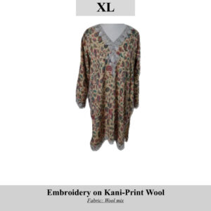 Embroidery on Kani-print wool tunic with silver neckline, size XL (SKU H0068)