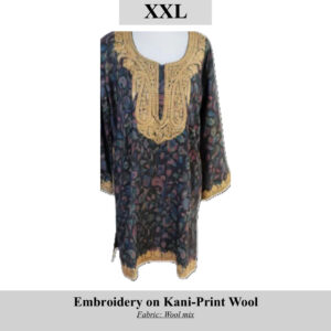 Embroidered black wool tunic with gold neckline embroidery and cuff accents, XXL, SKU H0069