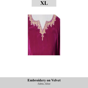 Magenta velvet top with gold-embroidered neckline, SKU H0094, size XL (front view).