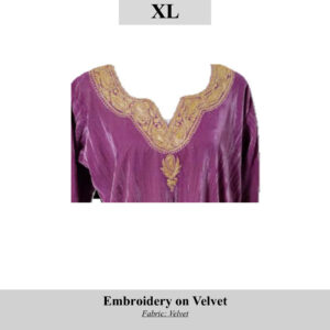 Purple velvet top with gold embroidery around the neckline; size XL, SKU H0096